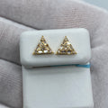 14K Gold Equilateral Triangle Diamond Baguette Earrings in yellow gold - close-up product photo