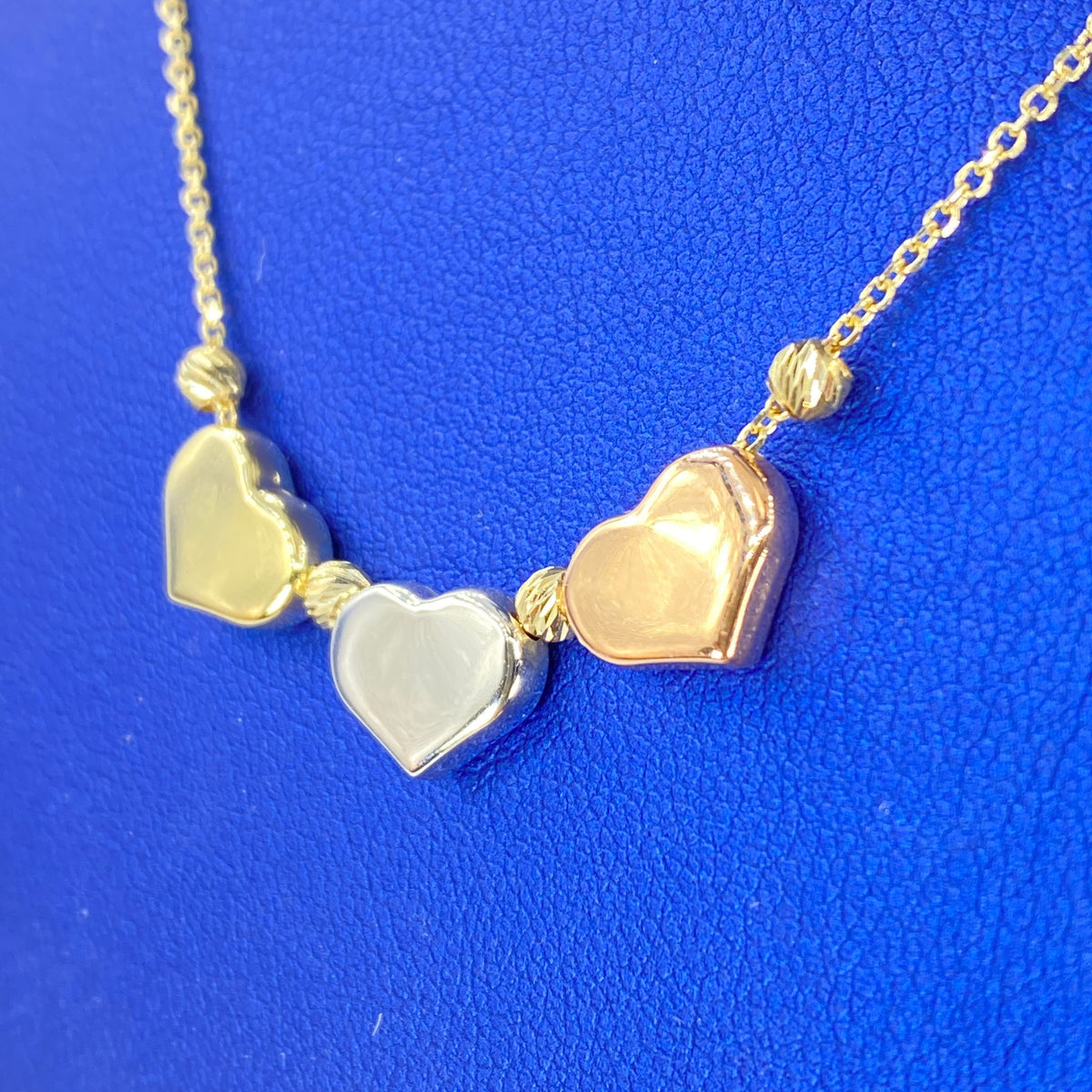 14K Gold Tri-Color Heart Necklace 18 in - additional product view 3