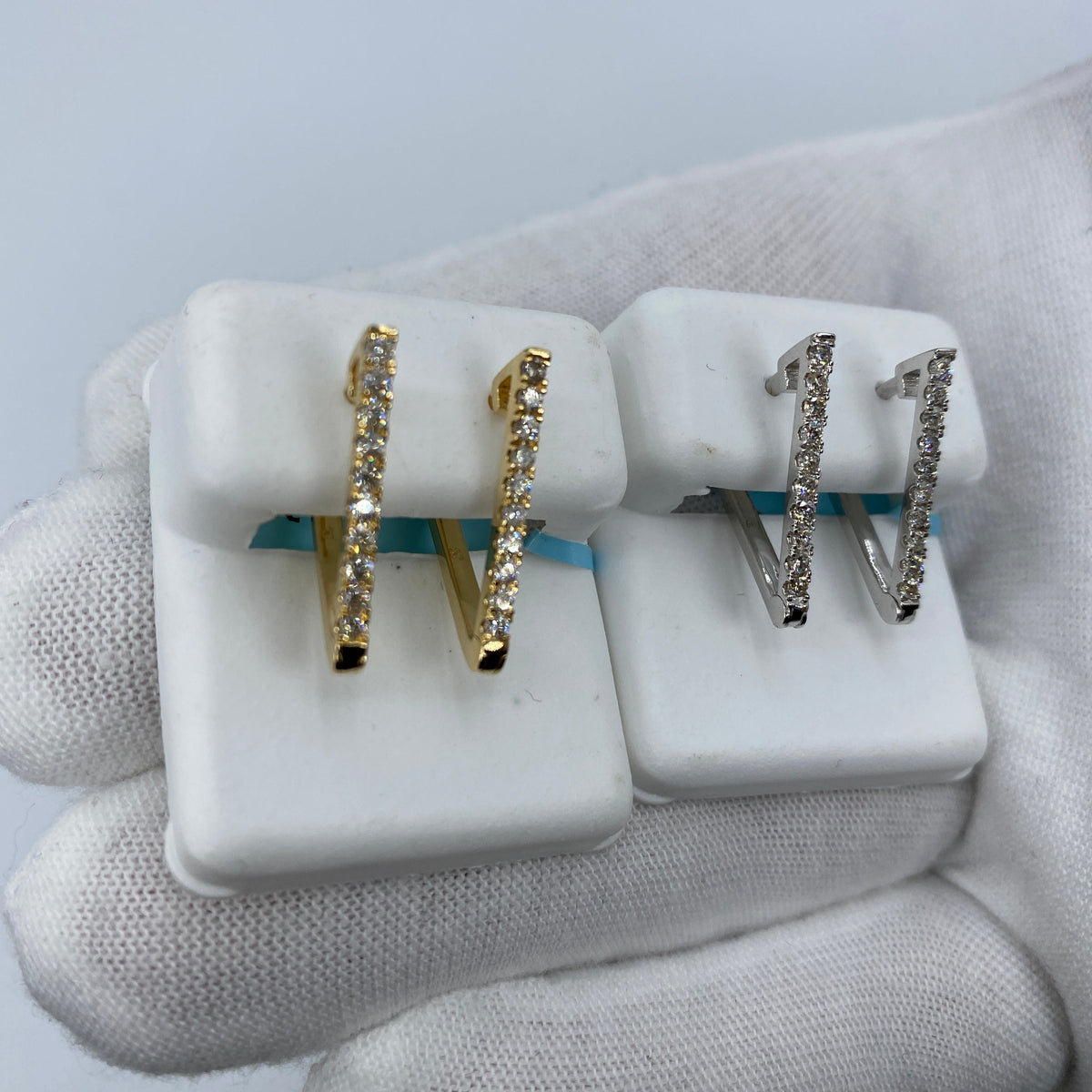 14K Gold Triangle Hoop Diamond Earrings - main product photo