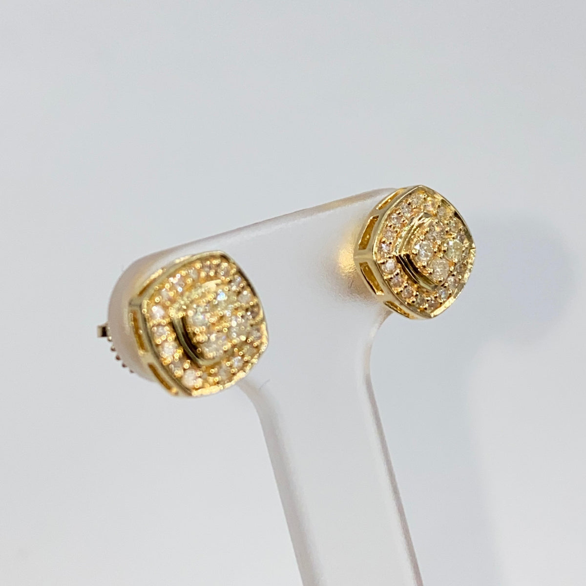 14K Gold 8mm Rounded Square Halo Diamond Earrings - additional product view 4
