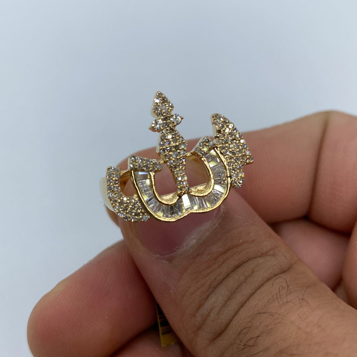 10K Gold Allah Diamond Baguette Ring in yellow gold - close-up product photo