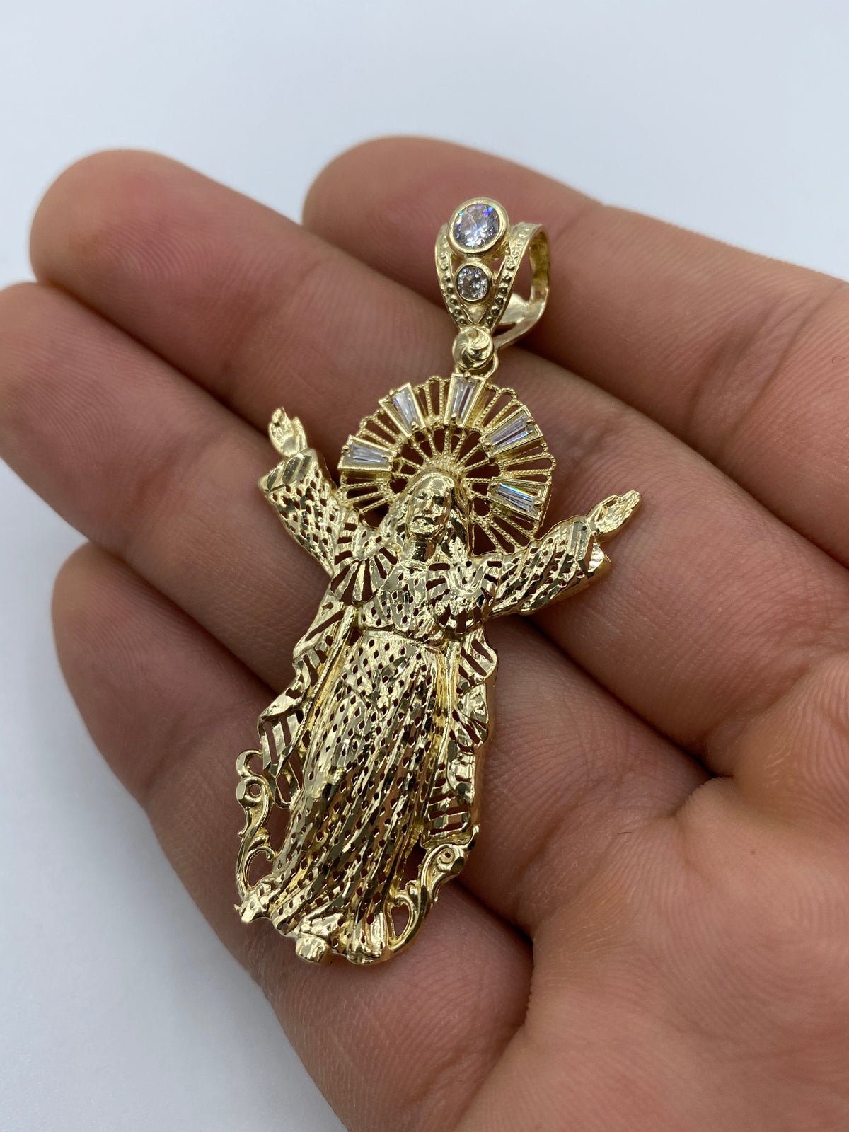 14K Gold Jesus with Halo Pendant 2.25 in - additional product view 5