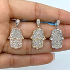 14K Gold Hamsa Halo Diamond Baguette Pendant - additional product view 2
