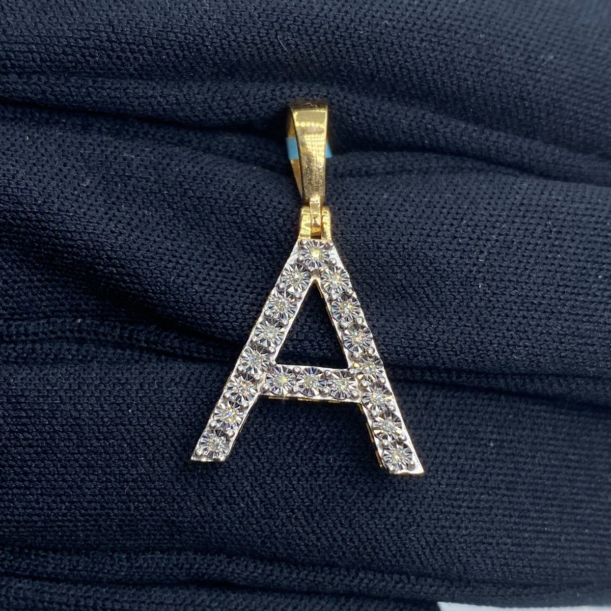 14K Gold Single Stone Initial A Diamond Pendant, Large - close-up product photo