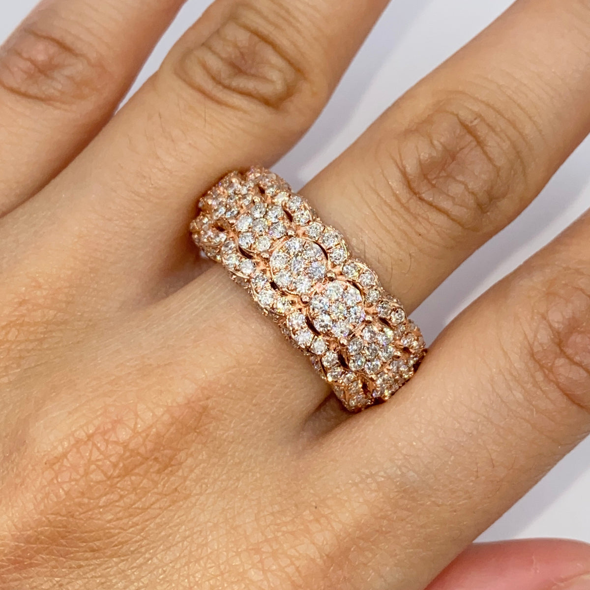 10K/14K 10mm Iced Diamond Ring in rose gold, 10K - close-up product photo