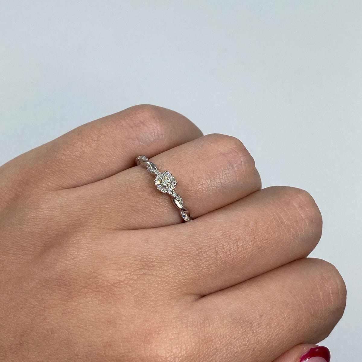 14K Gold Diamond Fate Engagement Ring in white gold - close-up product photo