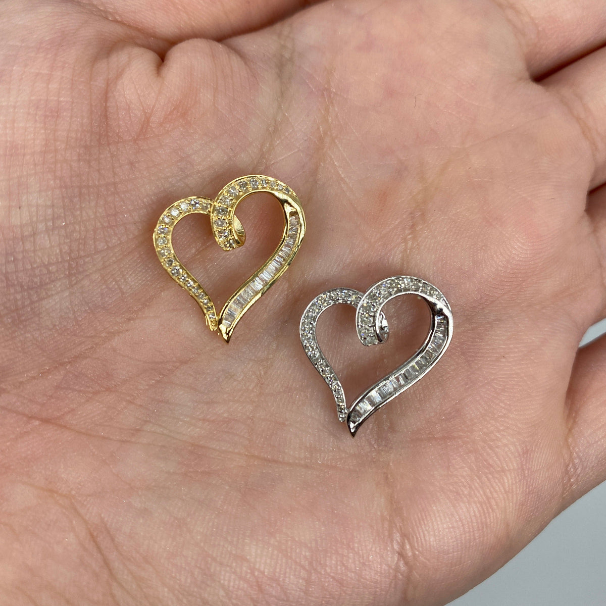 14K Gold Ribbon Heart Diamond Baguette Pendant - additional product view 2