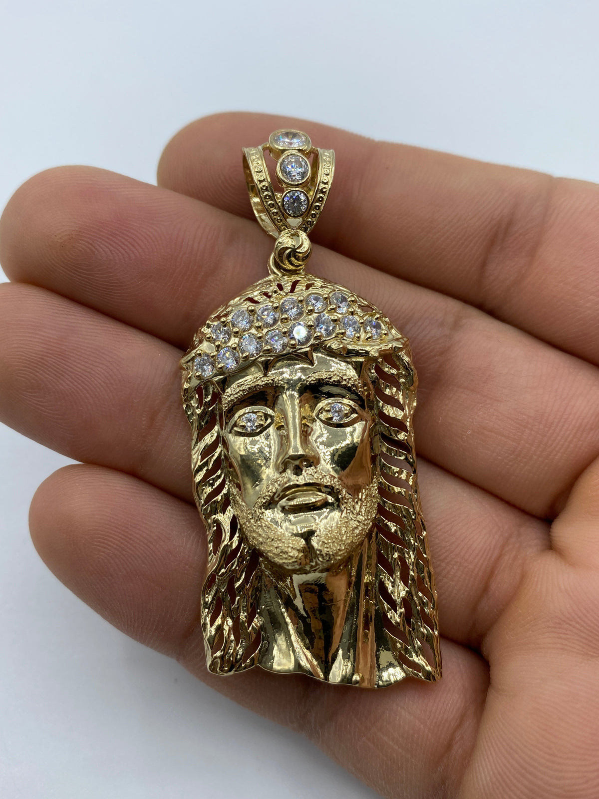 14K Gold Jesus Head Pendant 2.5 in - additional product view 2