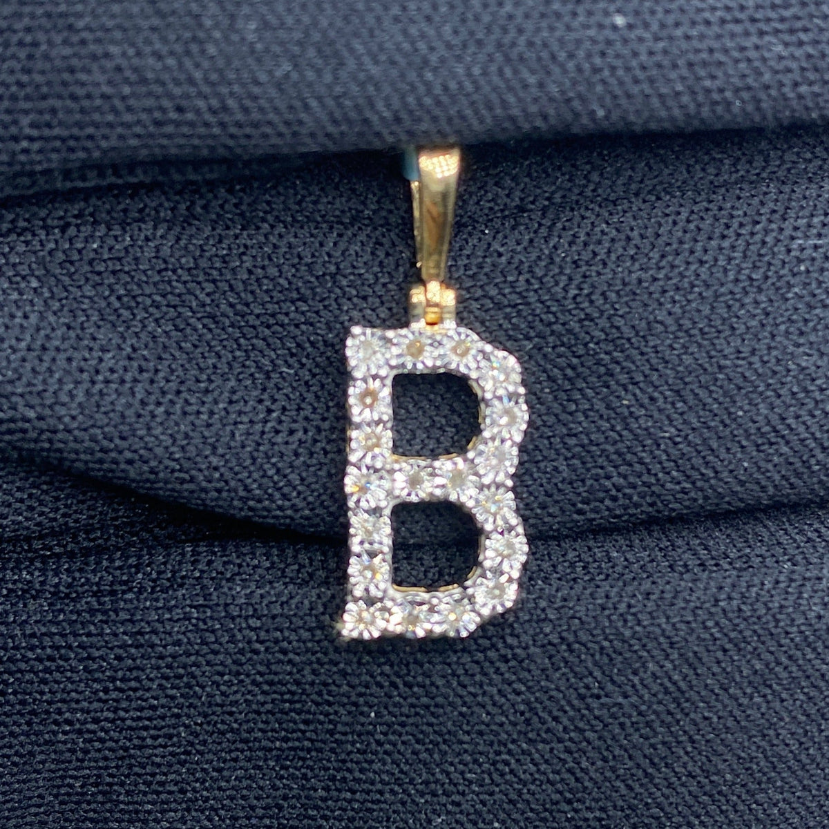 14K Gold Single Stone Initial B Diamond Pendant, Small - close-up product photo