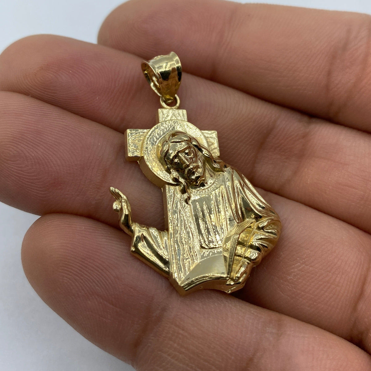 14K Gold Jesus Carrying Cross Pendant 1.5 in - additional product view 6