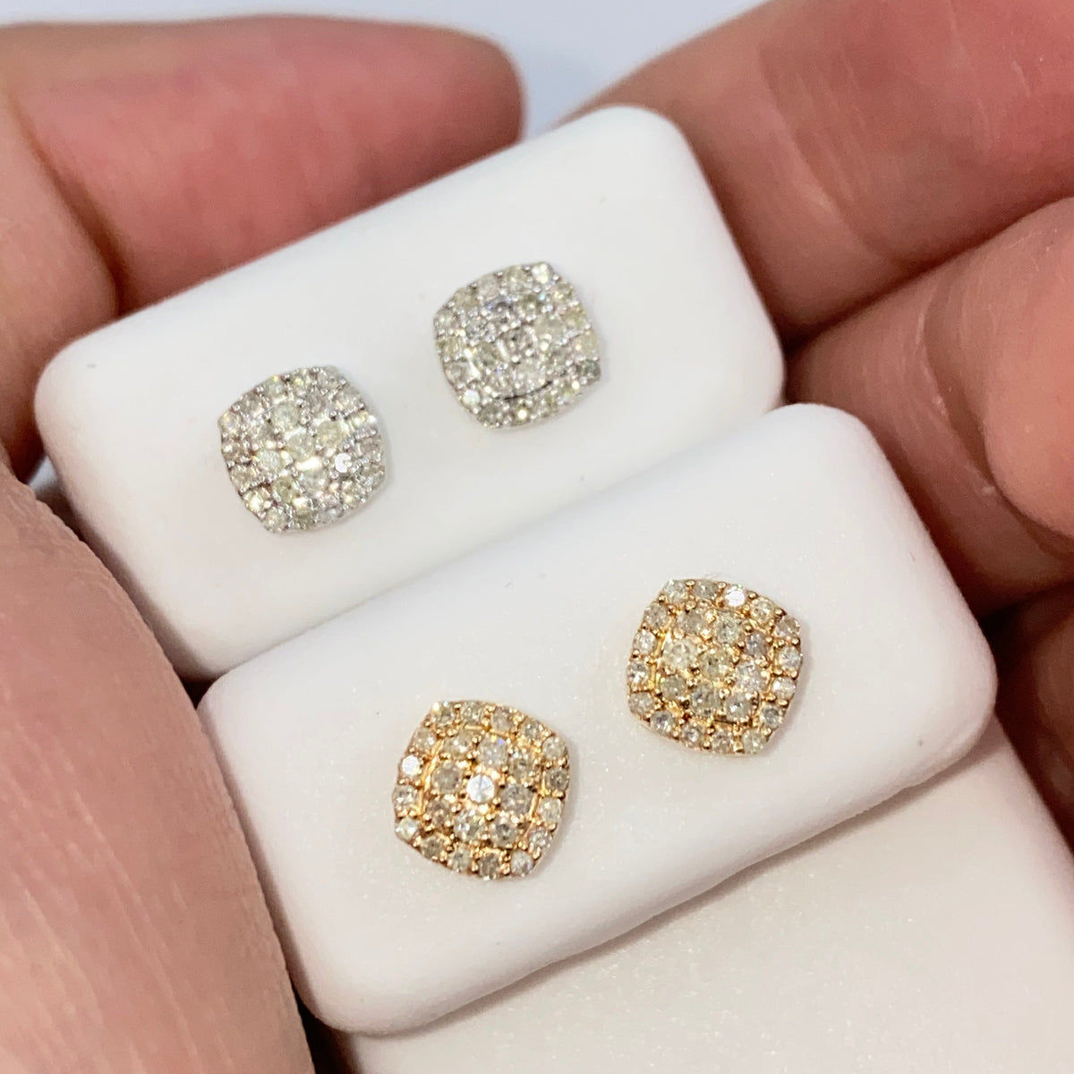 14K Gold 7mm Rounded Square Diamond Earrings - additional product view 5