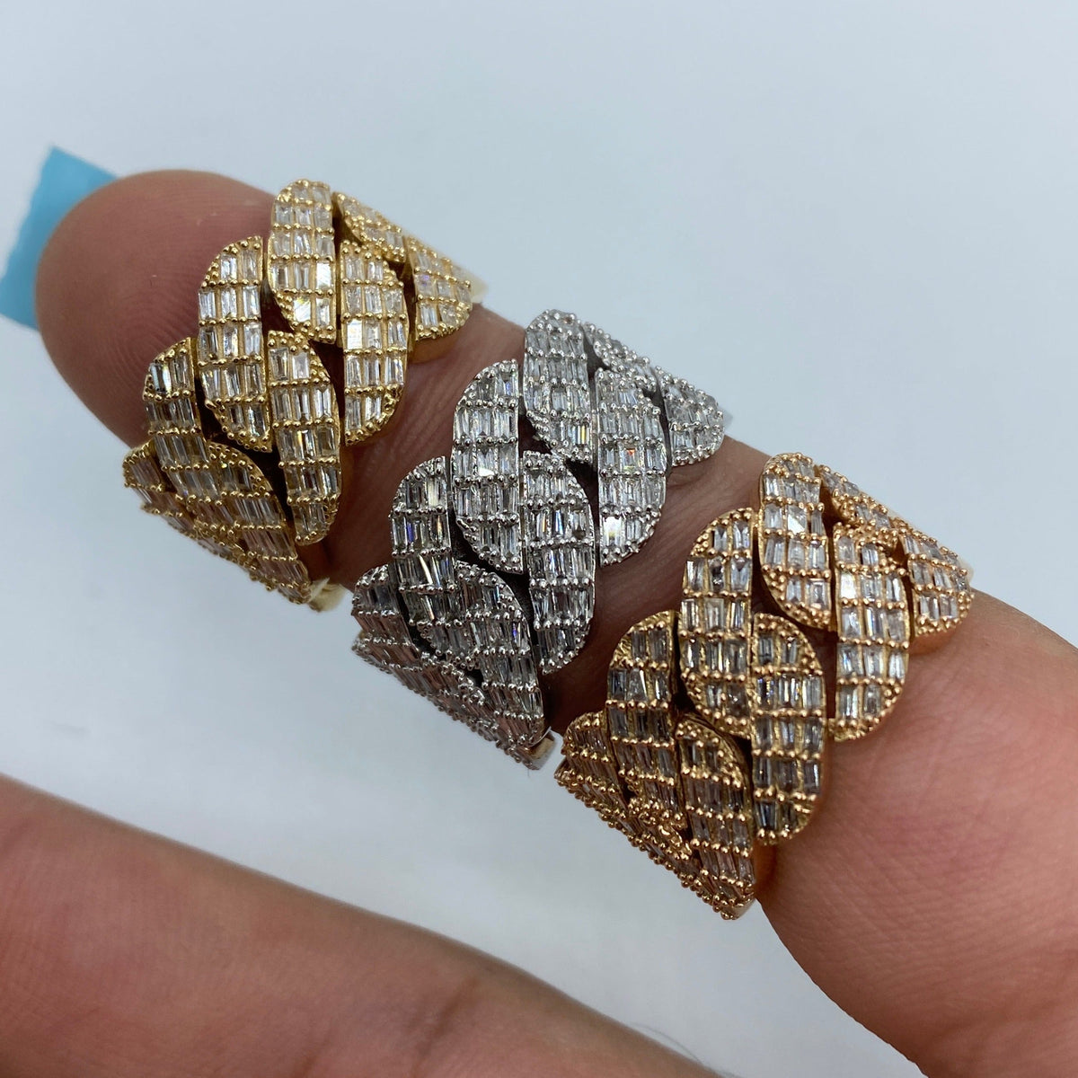 14K Gold 13mm Snake Cuban Link Diamond Baguette Ring - additional product view 8