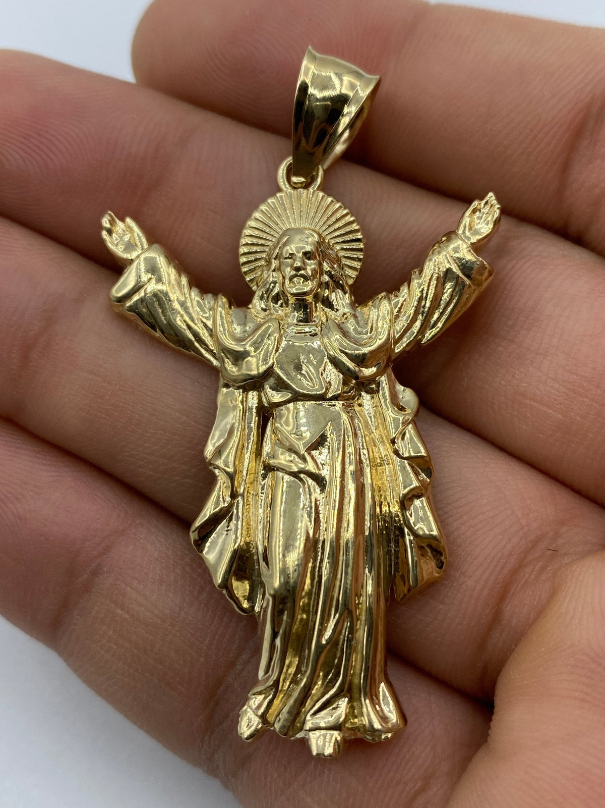 14K Gold Jesus with Halo Pendant 2.2 in - additional product view 4