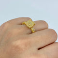 14K Gold Luxe Circle Halo Diamond Engagement Ring in yellow gold - close-up product photo