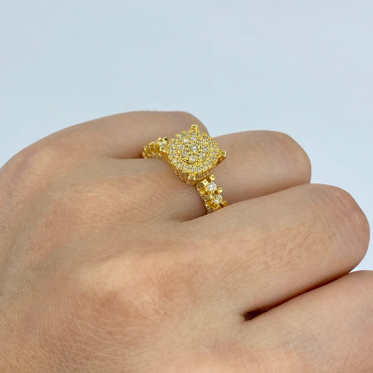 14K Gold Luxe Circle Halo Diamond Engagement Ring in yellow gold - close-up product photo