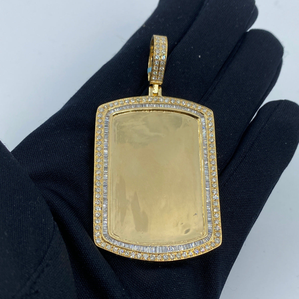 14K Gold Rectangle Diamond Baguette Picture Photo Pendant - additional product view 2