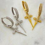 14K Gold Pave Cross Diamond Hoop Earrings - additional product view 2