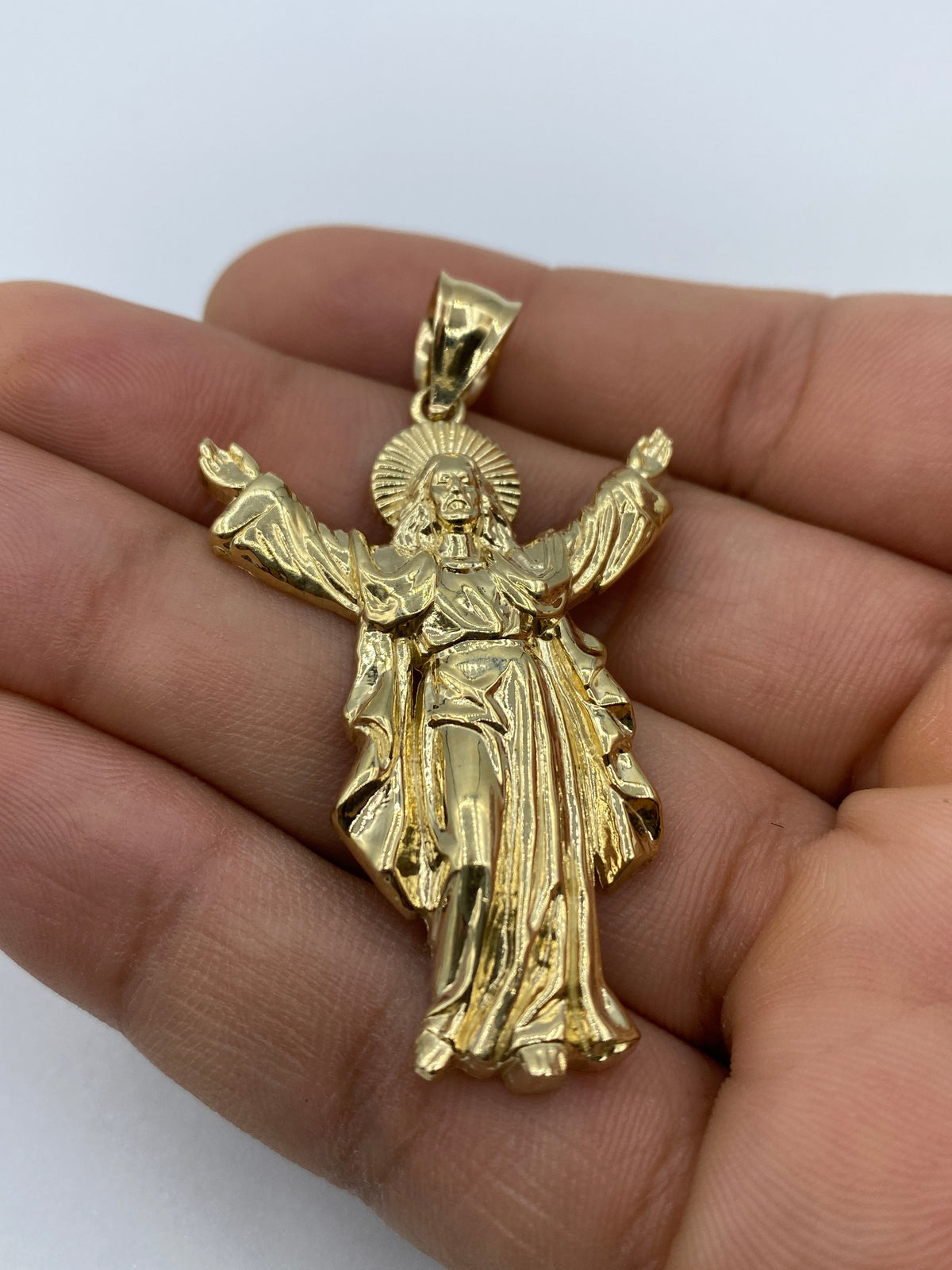 14K Gold Jesus with Halo Pendant 2.2 in - additional product view 5