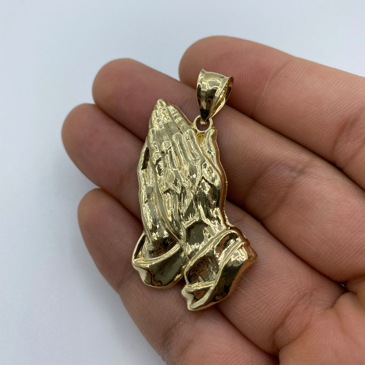 14K Gold Praying Hands Pendant 1.8 in - additional product view 3