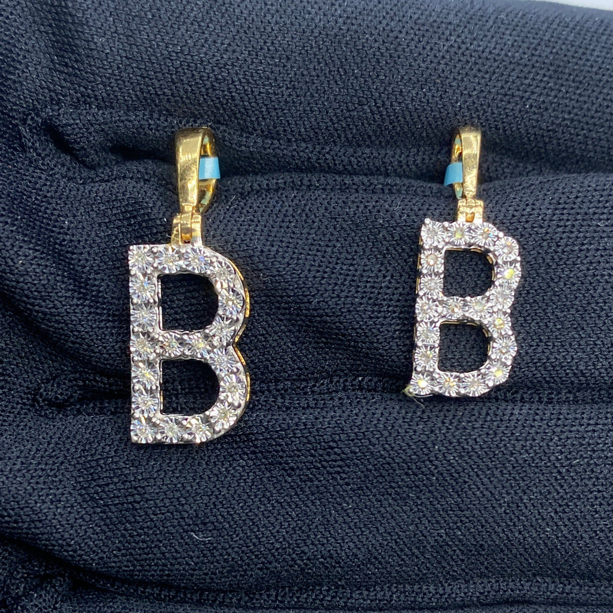 14K Gold Single Stone Initial B Diamond Pendant - additional product view 2