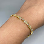 10K Gold Diamond Rectangle Circle Bracelet in yellow gold - close-up product photo