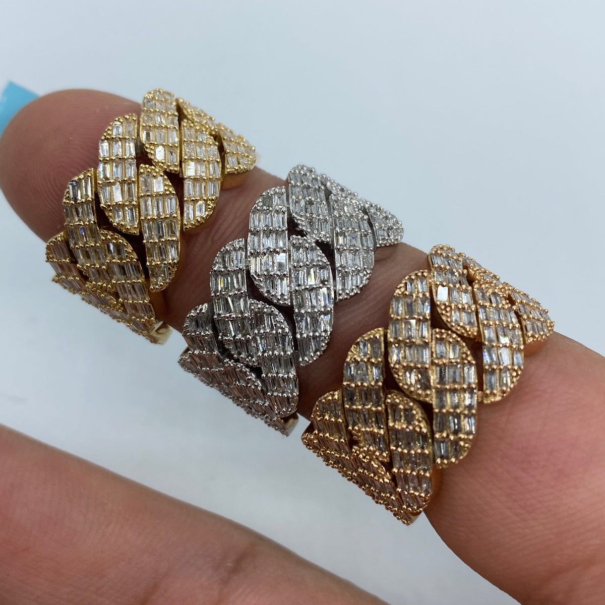 14K Gold 13mm Snake Cuban Link Diamond Baguette Ring - additional product view 2
