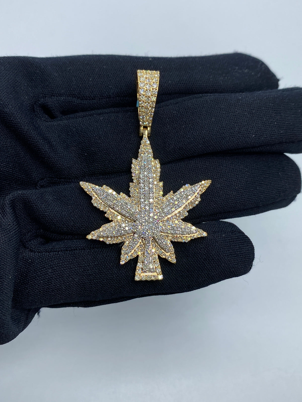 14K Gold Weed Diamond Pendant 3.7 Ct - additional product view 2