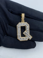 Initial Q Baguette Diamond Pendant in yellow - close-up product photo