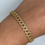 10K Gold 8mm Cuban Link Diamond Bracelet 7–8 in in yellow gold, 7" - close-up product photo