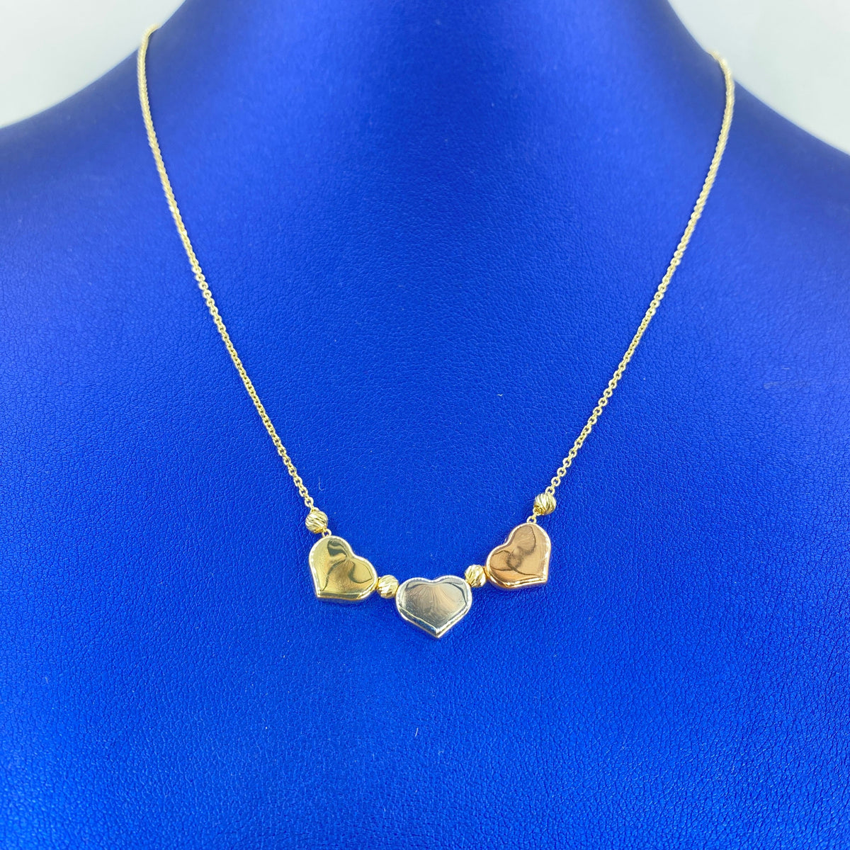 14K Gold Tri-Color Heart Necklace 18 in - additional product view 2