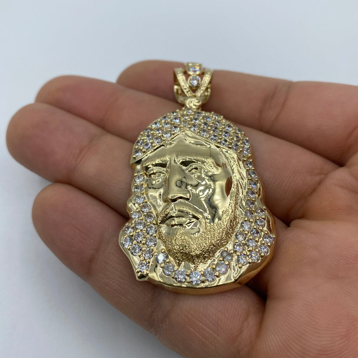 14K Gold Jesus Head Pendant 2.2 in - additional product view 6