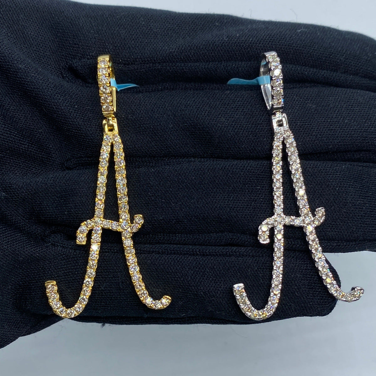 14K Gold Initial A Large Script Diamond Pendant - additional product view 2