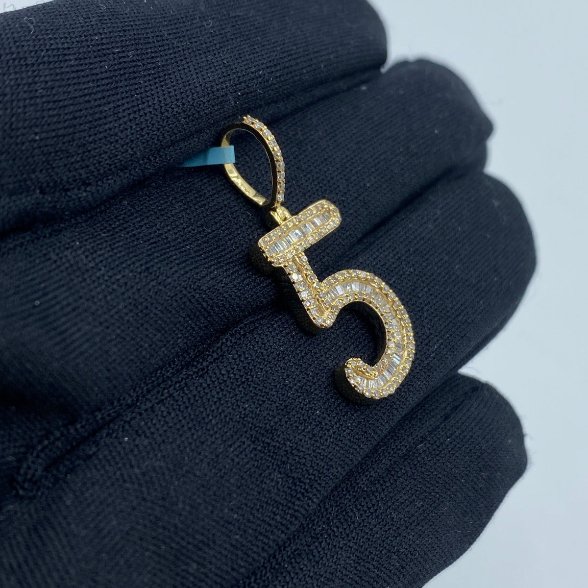 14K Gold Number 5 Diamond Baguette Pendant - additional product view 3