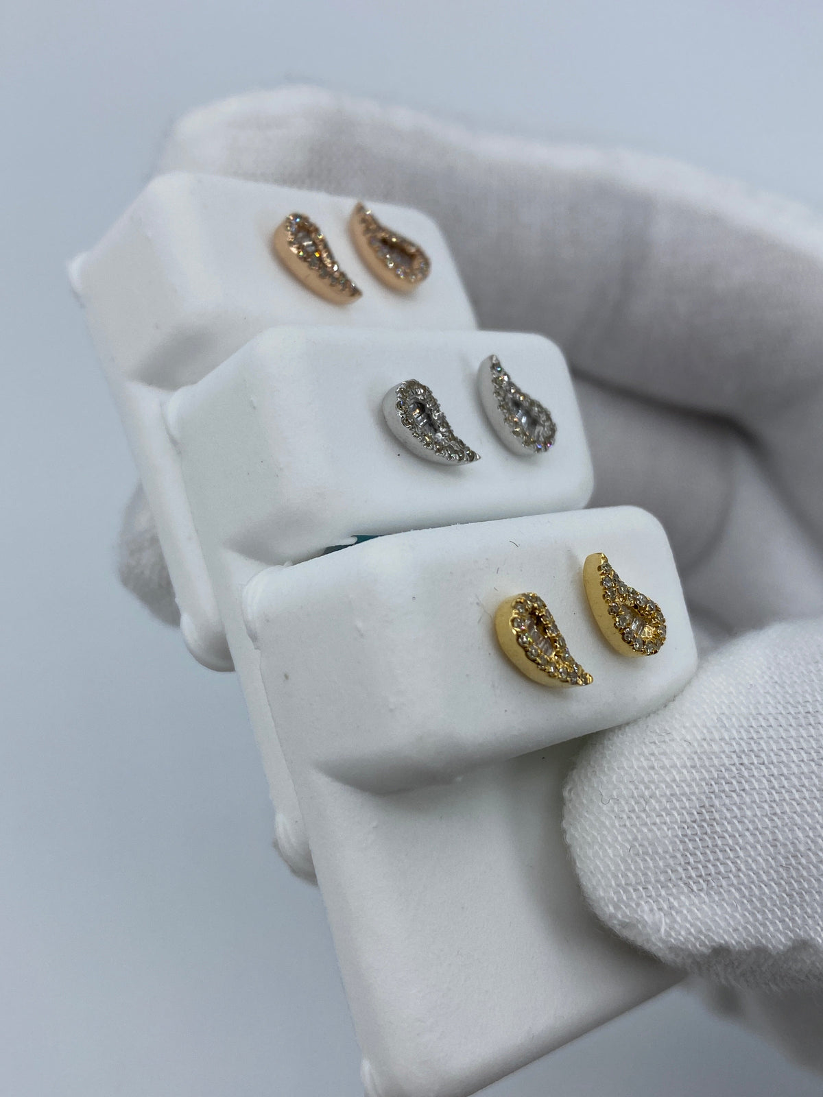 14K Gold Small Tear Shape Diamond Baguette Earrings - additional product view 3