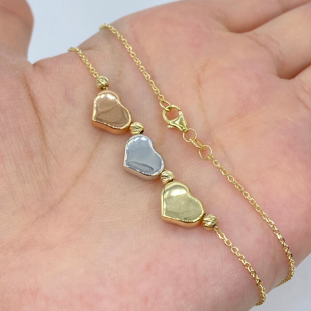 14K Gold Tri-Color Heart Necklace 18 in - additional product view 5