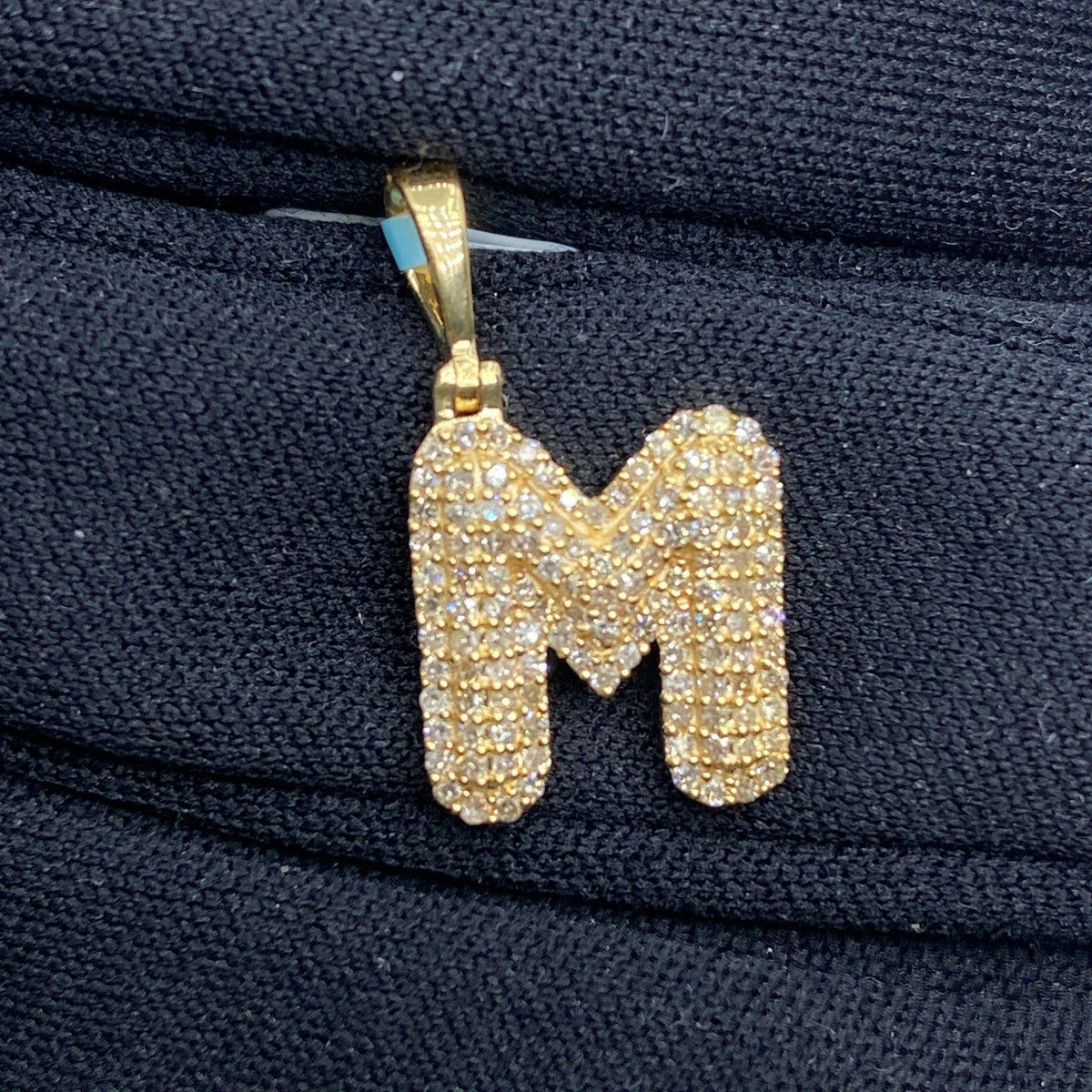14K Gold Initial M Bubble Diamond Pendant - additional product view 2