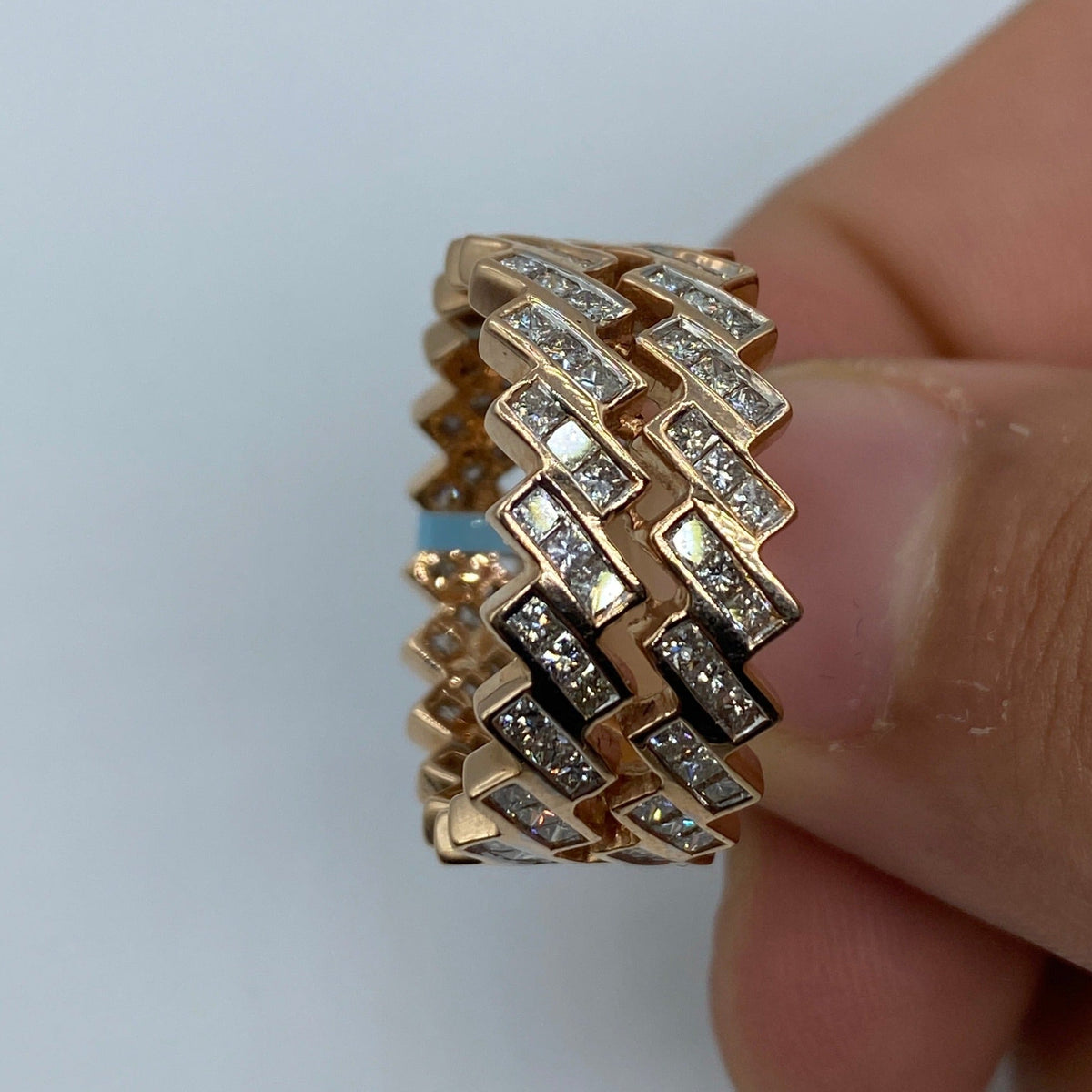 14K Gold Double Eternity Baguette Cuban Link Diamond Ring - additional product view 5