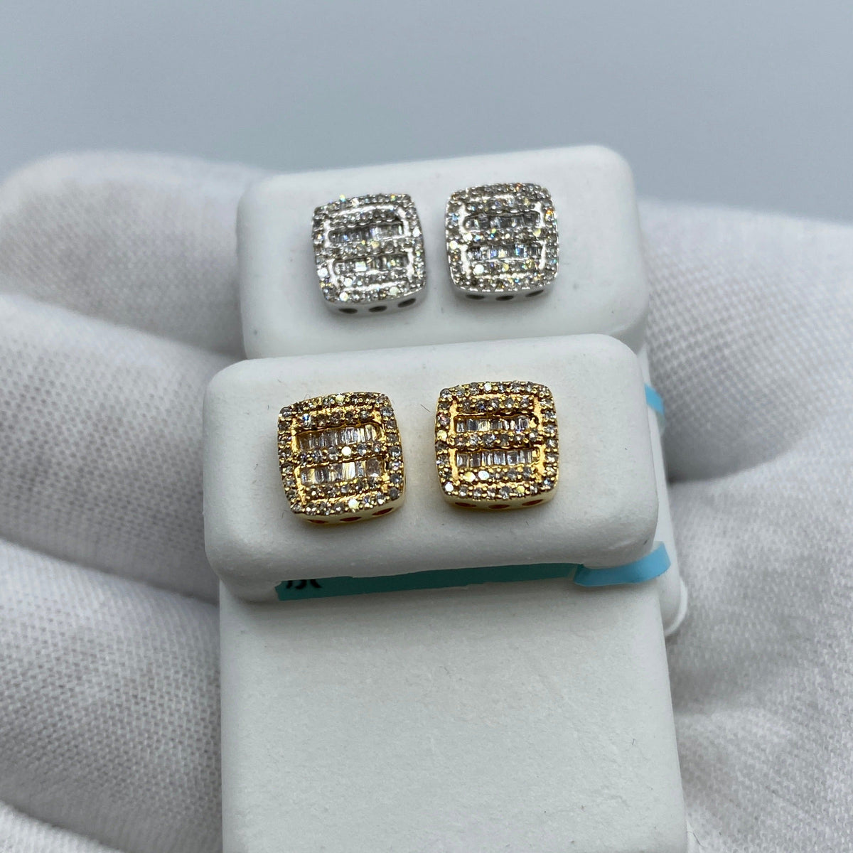 14K Gold Square Double-Row Diamond Baguette Earrings - additional product view 5