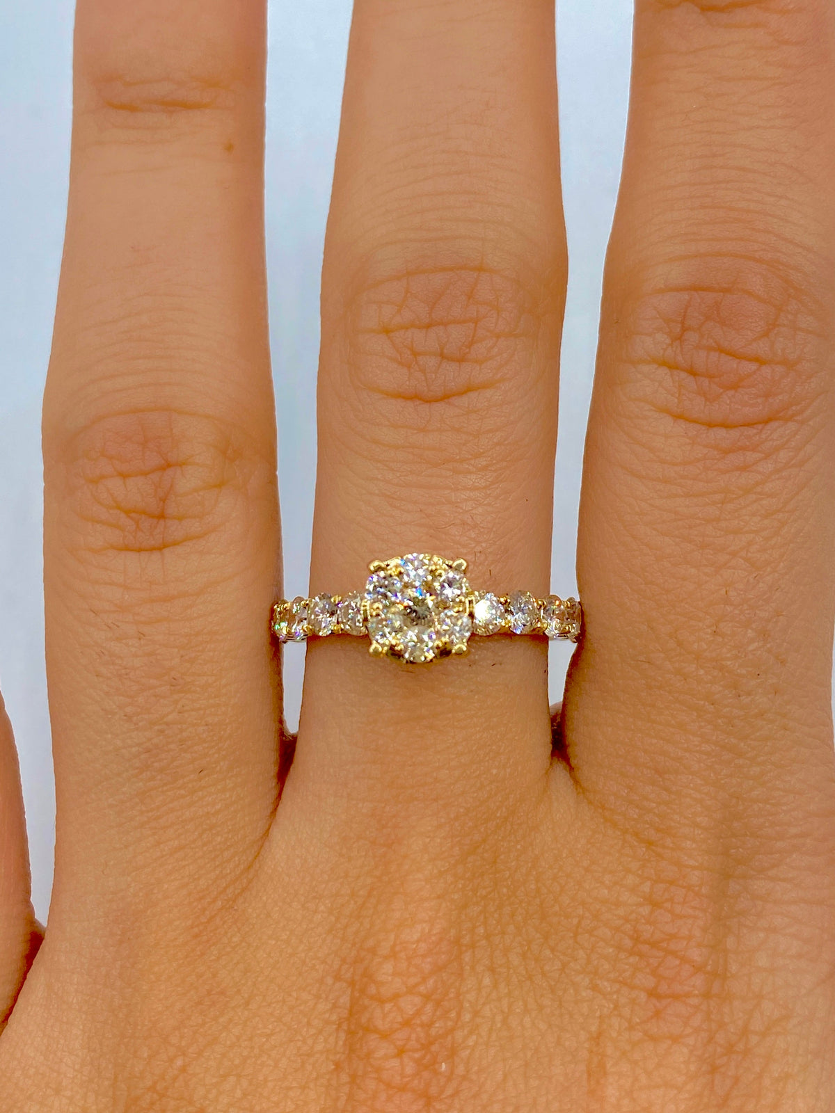 14K Gold Circle One Row Engagement Diamond Ring in yellow gold - close-up product photo