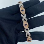 14K Gold Diamond Evil Eye Bracelet 8 in in two-tone (white & rose), Large - close-up product photo