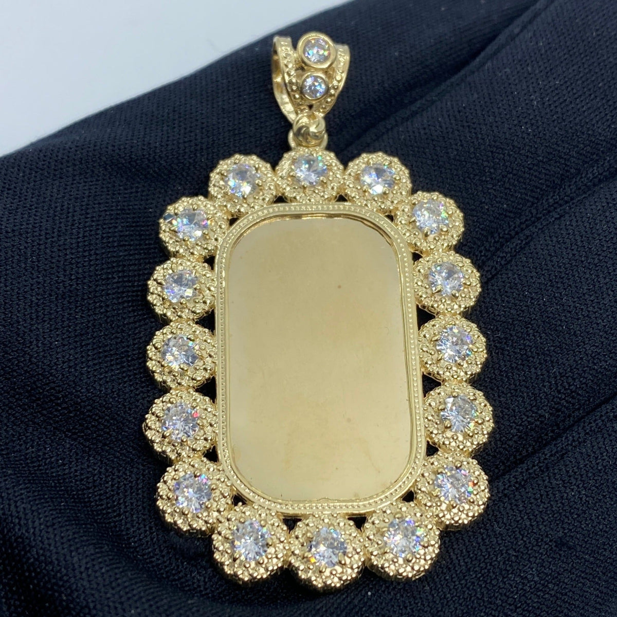 10K Gold Rounded Rectangle Flower Picture Photo CZ Pendant - additional product view 2