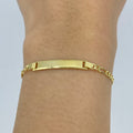 10K Gold Custom Name Plate Figaro Link Baby Diamond Bracelet, 4.4mm - close-up product photo