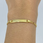 10K Gold Custom Name Plate Figaro Link Baby Diamond Bracelet, 4.4mm - close-up product photo