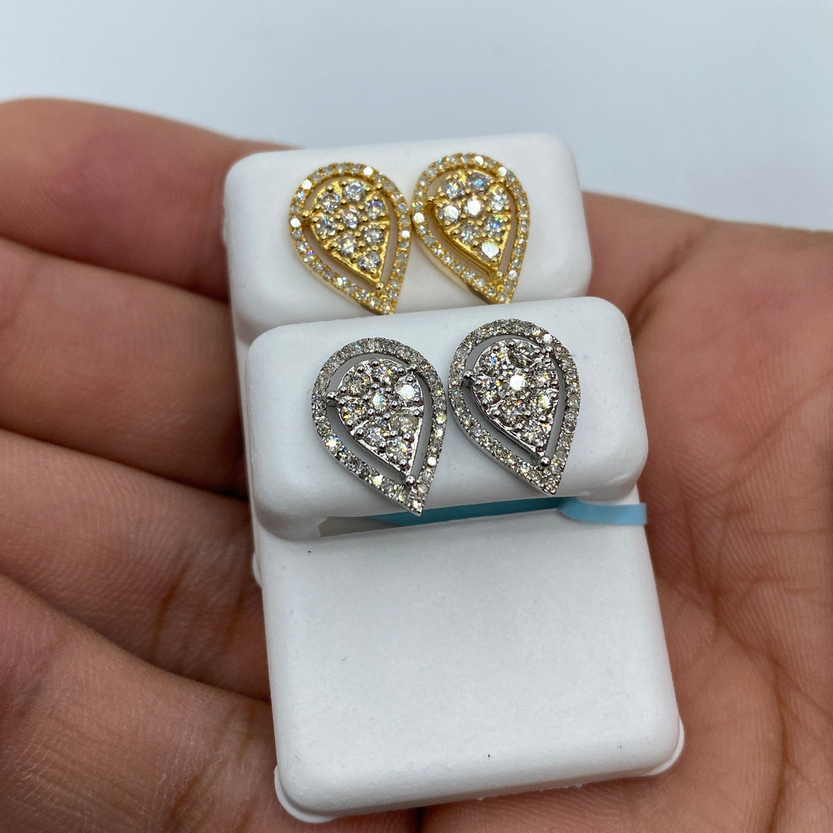14K Gold Pear Shaped Halo Diamond Earrings - additional product view 2