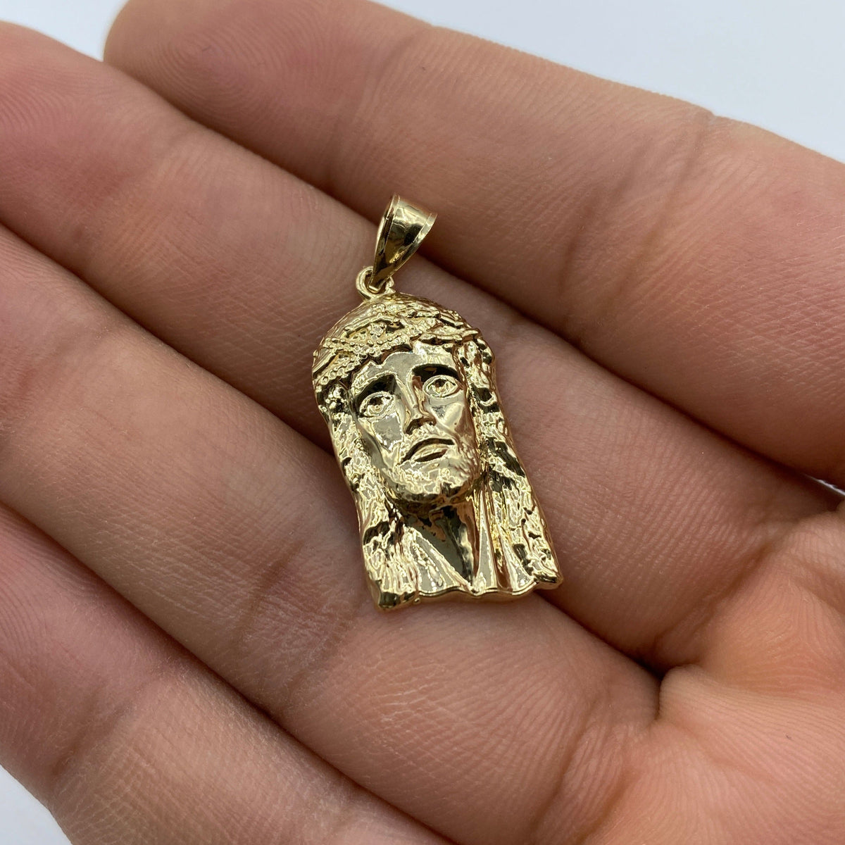 14K Gold Jesus Head Pendant 1.2 in - additional product view 5