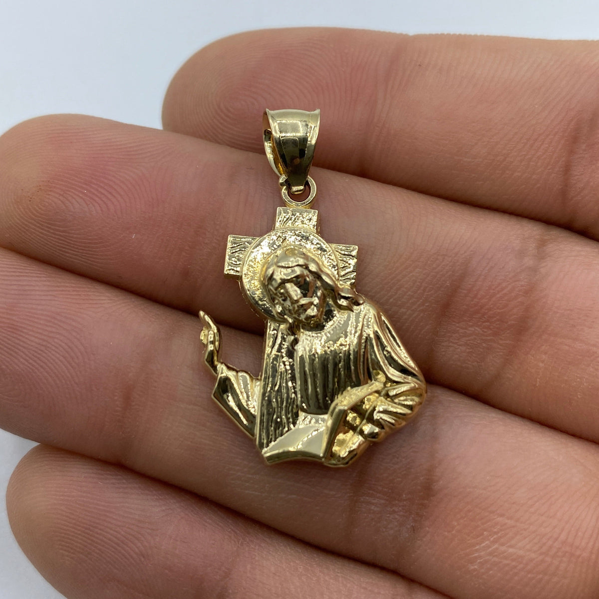 14K Gold Jesus Carrying Cross Pendant 1.25 in - additional product view 2