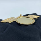 14K Gold Circle Angel Wings Picture Photo CZ Pendant - additional product view 3
