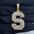 Initial S Baguette Diamond Pendant in yellow - close-up product photo