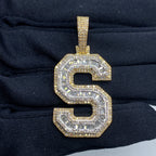 Initial S Baguette Diamond Pendant in yellow - close-up product photo