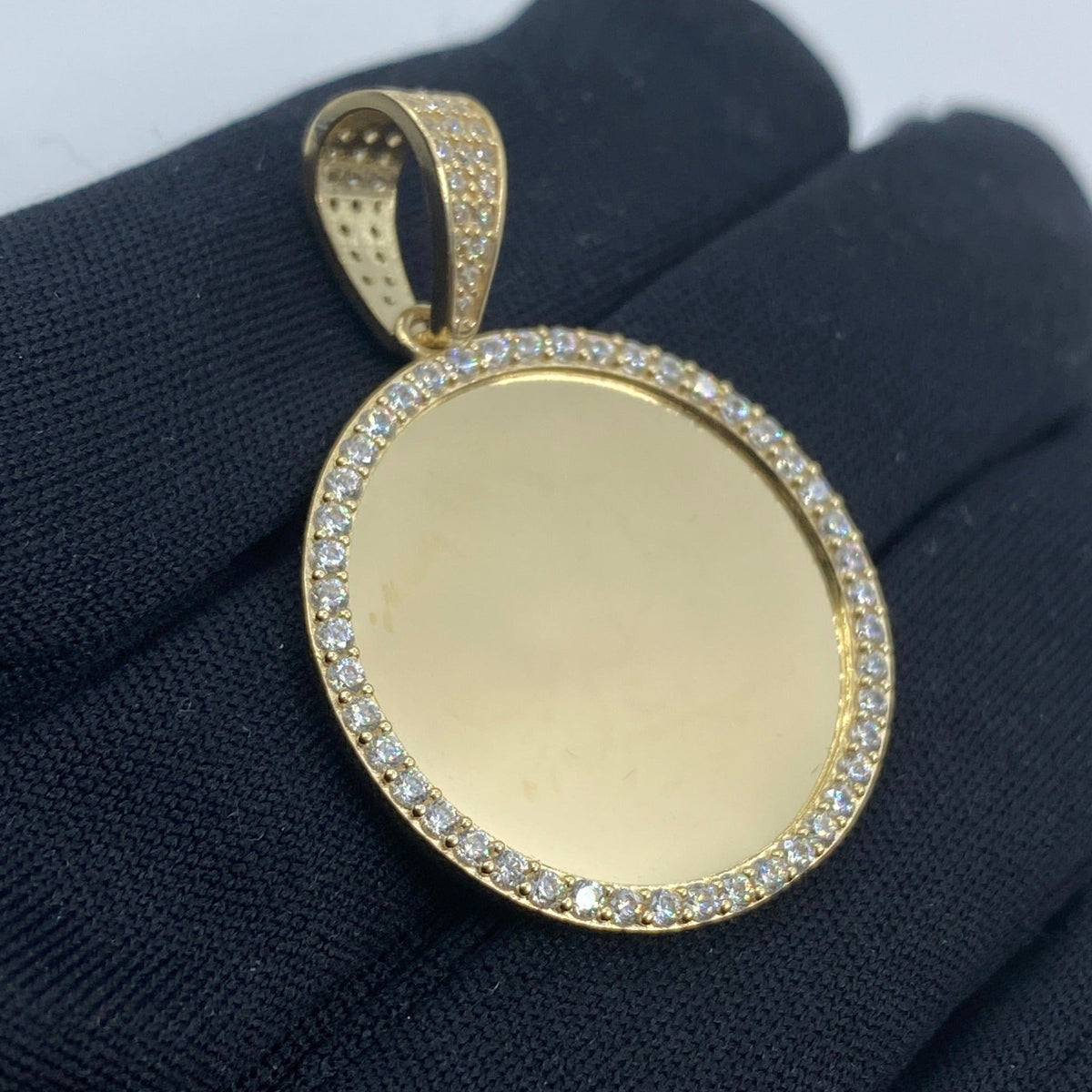 14K Gold Circle Picture Photo CZ Pendant - additional product view 3